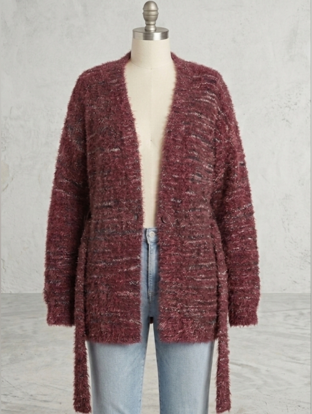 NEW Knox Rose Cabernet Eyelash Cardigan Size XL Long Sleeve Open Front Top NWT